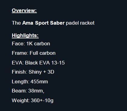 AMA Sport Saber Padel Racket