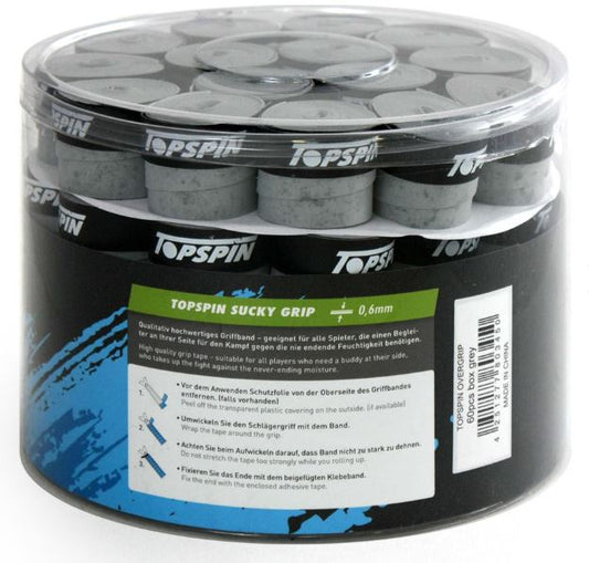 Topspin Racket Overgrip Sucky 0.6mm Grey 60 Pack