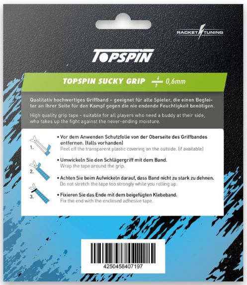 Topspin Racket Overgrip Sucky 0.6mm Grey 3 Pack