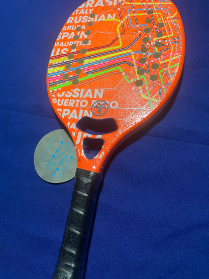 Turquoise Beach Tennis Racket Concept