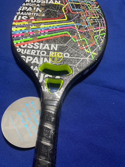 Turquoise Beach Tennis Racket Concept