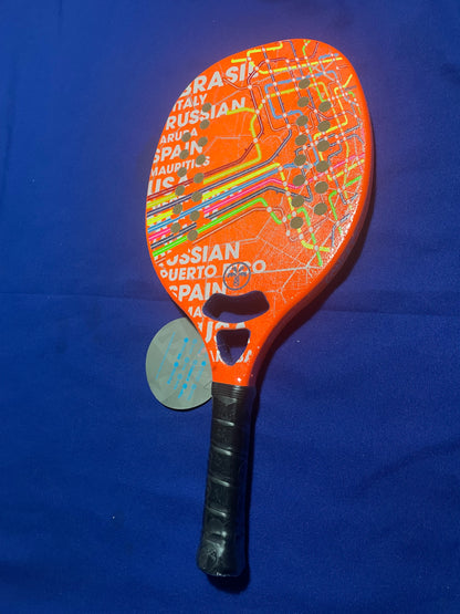 Turquoise Beach Tennis Racket Concept