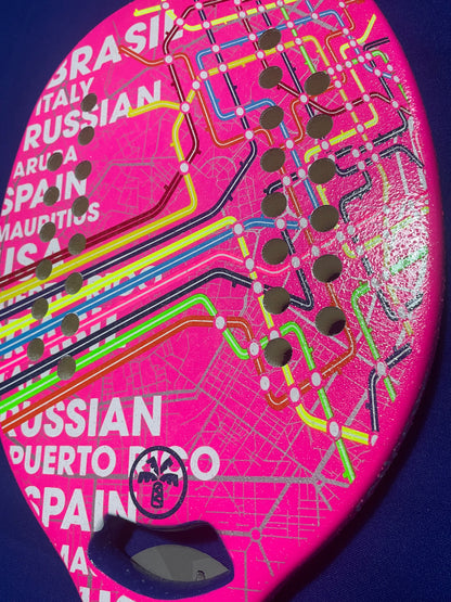 Turquoise Beach Tennis Racket Concept