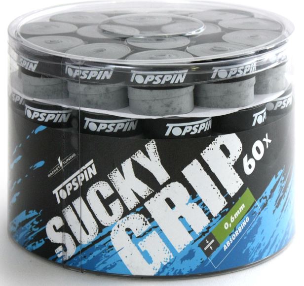 Topspin Racket Overgrip Sucky 0.6mm Grey 60 Pack – Topspin Sportsgear