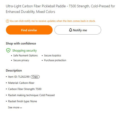 Pickeball Paddle Lava Artistic Ultra-Light T500