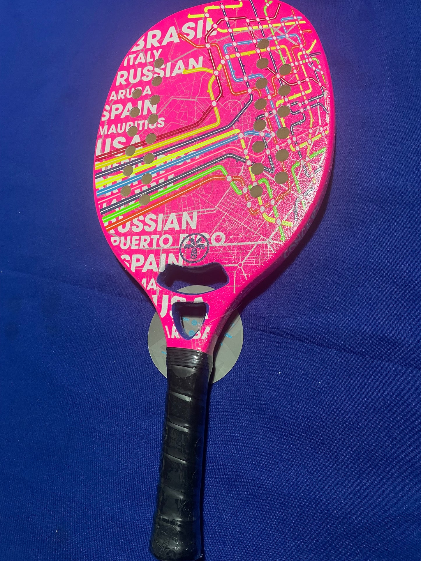 Turquoise Beach Tennis Racket Concept