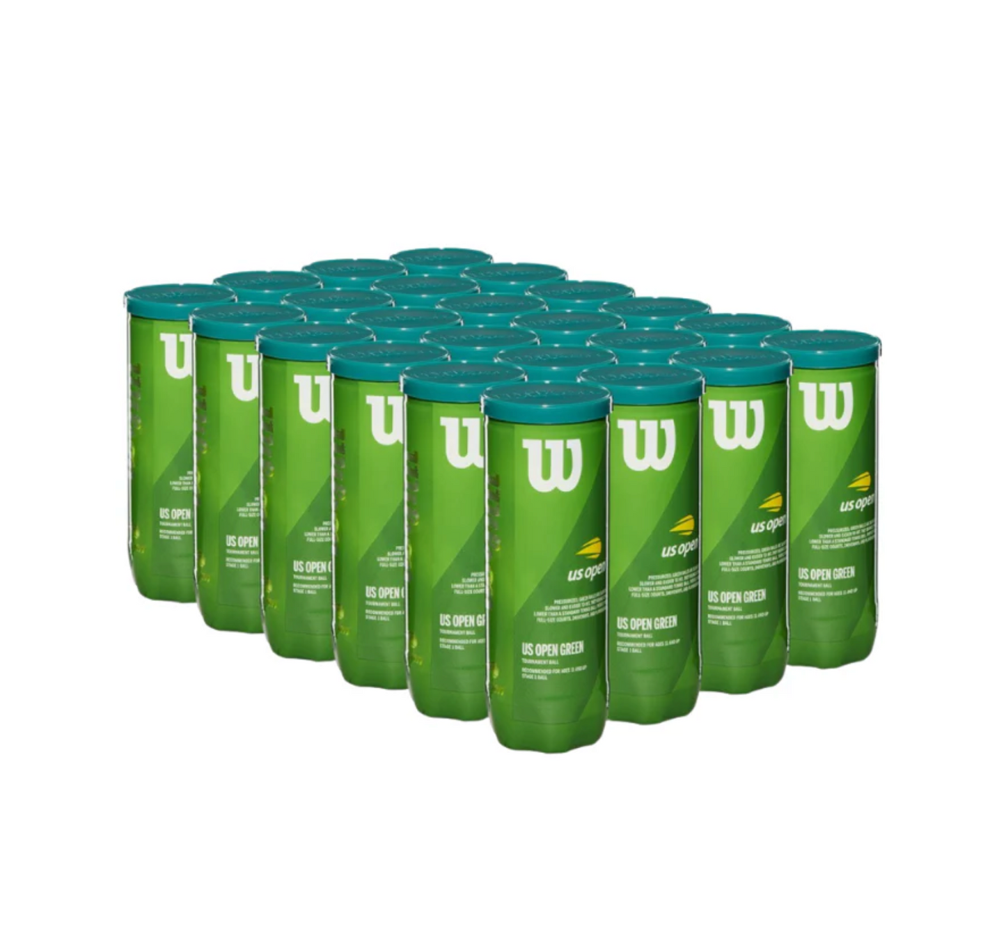 Wilson Tennis Balls Play & Stay US Open Stage 1 Green 72 Pack/24 Cans